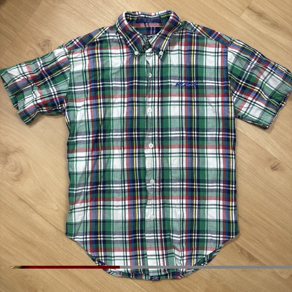 Vintage Ralph Lauren Polo Sport Boys Medium Plaid Button Down Shirt Multicolor